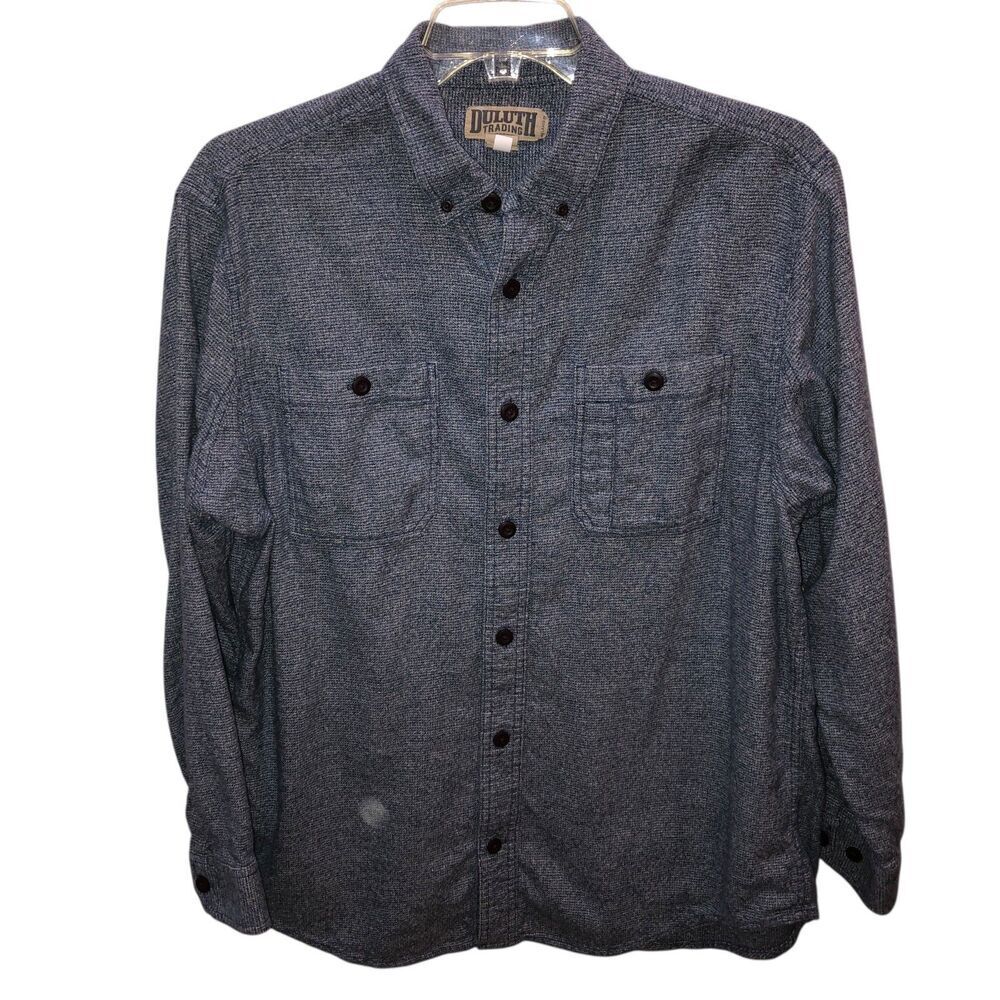 Duluth Trading Mens Large Blue Relaxed Fit Long Sleeve Button Front Shirt Size L